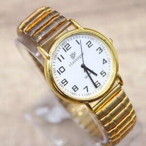 Vintage Classique Blair Watch Mens Gold Tone Stainless Steel Classic White Dial